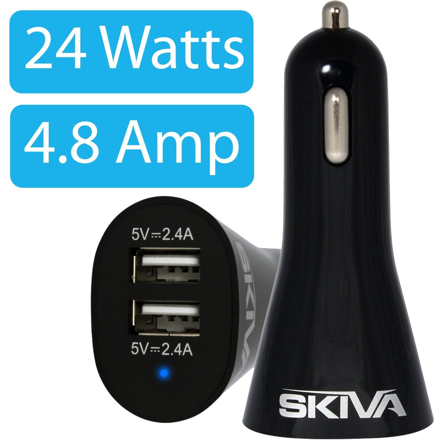 Skiva PowerFlow Duo C-3 (4.8 Amps / 24 Watt / Fastest) Car Charger wit